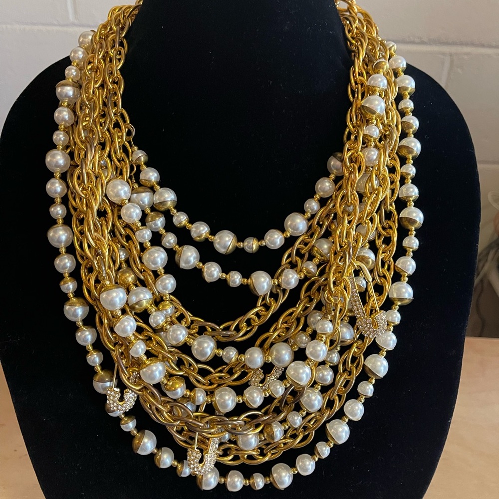 Sassy Jones Luxurious Gold and Pearl Layered Statement Necklace